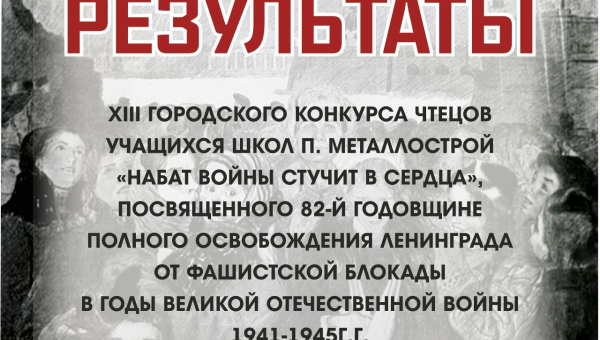 Результаты конкурса чтецов "Набат войны стучит в сердца"